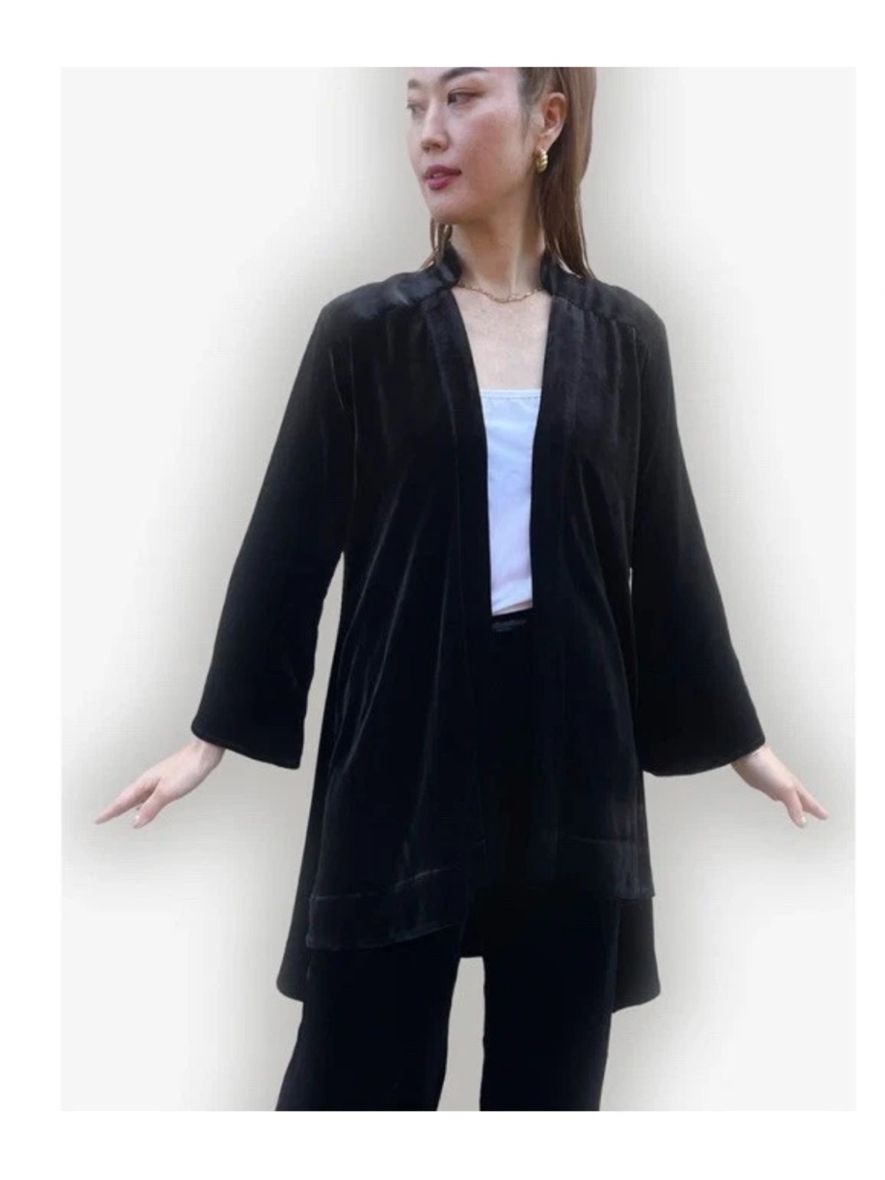 Citron Silk Blend Black Velvet Kimono Duster Swing Womens 2X 0804VLTB New